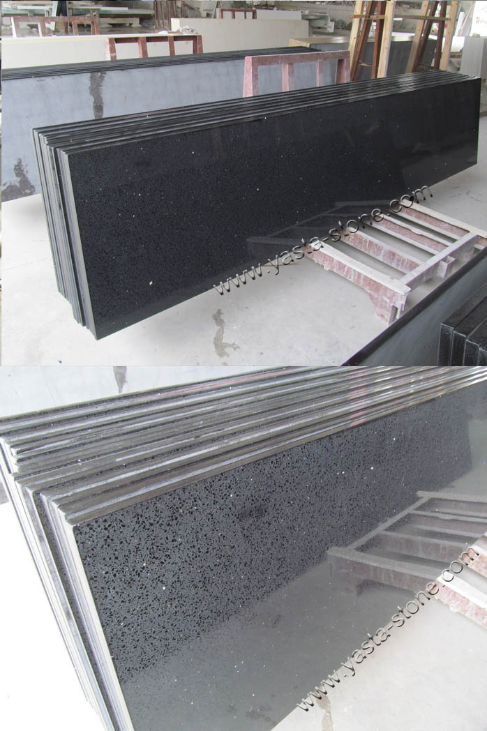 China Black Galaxy Artifical Quartz Stone Countertops Manmade